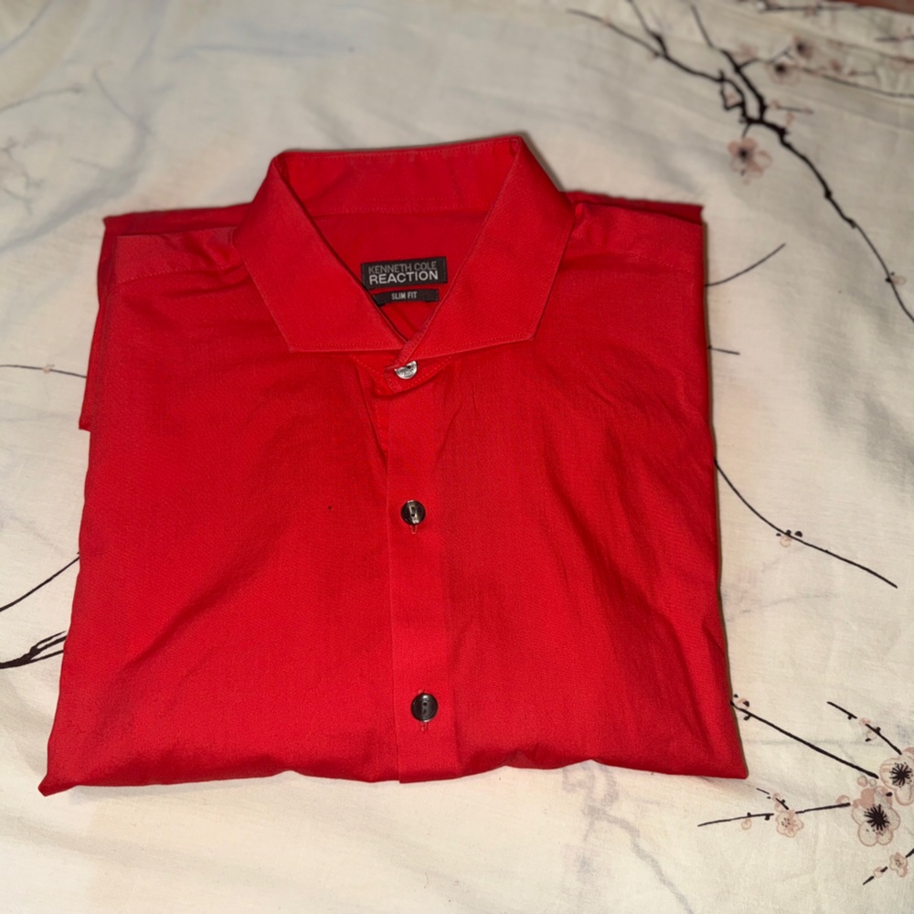 ❤️❤️ Kenneth Cole Reaction Men's button down shirt/orange salmon/ Sz 16.5 ❤️❤️